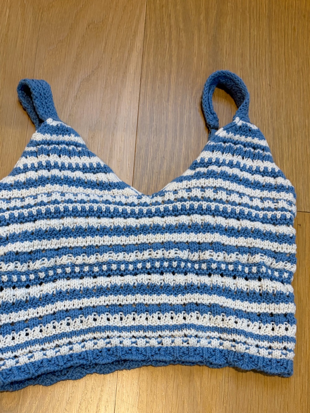 Hollister Crocheted Blue and White Striped Crop Top
